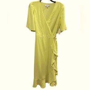 Adelyn Rae Lemon Yellow Ruffled Wrap Dress